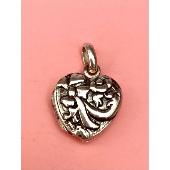 .925 Ornate Heart Locket Sterling Silver Jewelry Charm #valentine #vintage - Picture 1 of 5